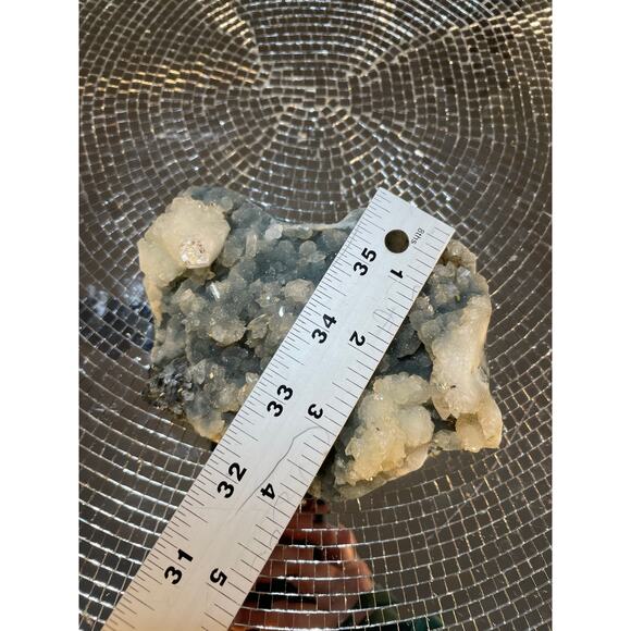 Clear Blue Apophyllite Crystal Cluzer with druzy blue standing crystal ~1.5 lb - Picture 9 of 16